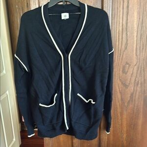 CAbi Black Cardigan with White Trim